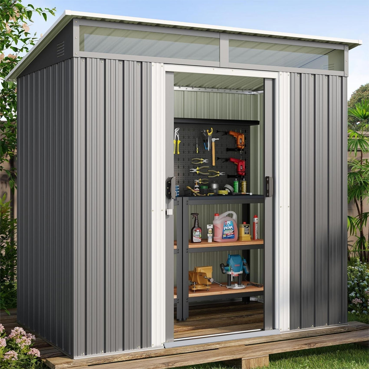 Lofka Outdoor Storage Shed with with Sliding Doors, 6x4