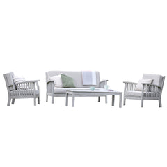 Gardenesque Patio Garden Furniture Set - Light Grey Wooden Garden Set - Repton Lounge - Outdoor Table & Chairs - Durable and Comfortable Design - With Cushions - Flat Pack Design - 4 Seater