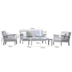 Gardenesque Patio Garden Furniture Set - Light Grey Wooden Garden Set - Repton Lounge - Outdoor Table & Chairs - Durable and Comfortable Design - With Cushions - Flat Pack Design - 4 Seater