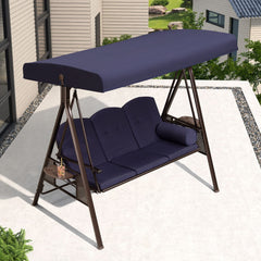 PURPLE LEAF 3-Seat Deluxe Outdoor Patio Porch Swing with Weather Resistant Steel Frame, Adjustable Tilt Canopy, Cushions and Pillow Included, Navy Blue