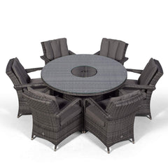 Arizona Luxury 6 Seater Grey Rattan Dining Set with Ice Bucket Drinks Cooler | Outdoor Poly Rattan Garden Table & Chairs Set with Parasol & Cover
