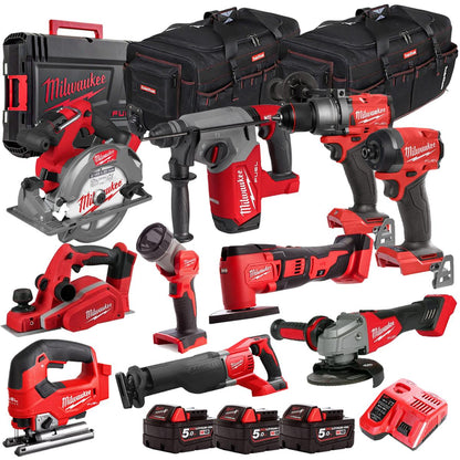 Milwaukee 18V 10 Piece Combo Kit with 3 x 5.0Ah Batteries & Charger M18T4TKIT-4637