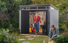 Keter Artisan 9x7 Foot Large Outdoor Shed with Floor with Modern Design for Patio Furniture